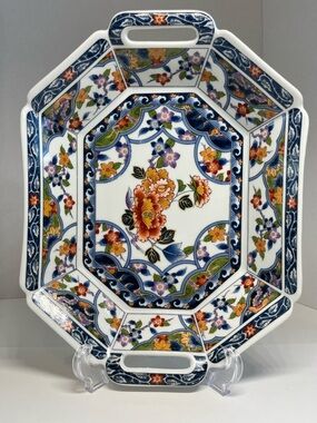 Imari Japanese Octagonal Floral Serving Tray - Multicolor